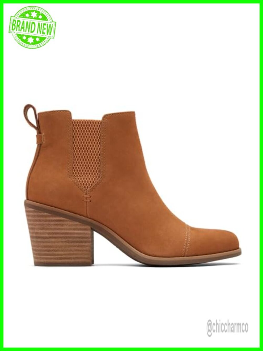 TOMS Everly Chelsea Ankle Bootie Suede Leather Block Heel
